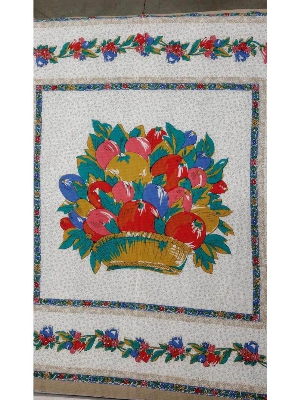 Vintage Axcess Fruit Big Scarf Fine Cotton Colorful Floral Bouquet PERFECT TABLE - Picture 3 of 16